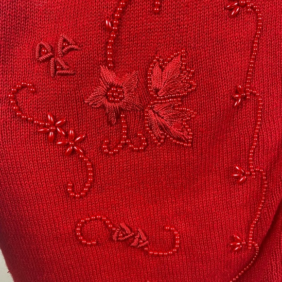 Vintage Requirements Red Knit Ugly Christmas Vest Beaded Embroider Women’s Sz 1X - Picture 8 of 13